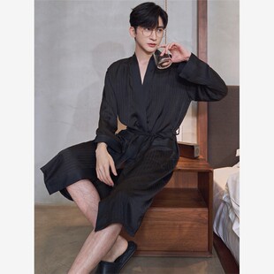 2026年新款真丝睡袍男春秋夏季长袖薄款轻奢桑蚕丝睡衣中长款浴袍