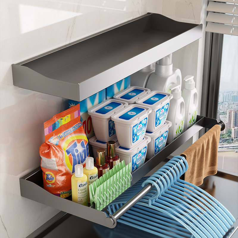 免打孔加宽带杆阳台置物架