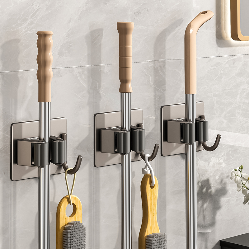 法路易不锈钢免打孔扫把架拖把夹