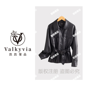 宋佳同款 Valkyvia 悠悠奢品 收腰皮夹克外套 688真皮皮衣女短款