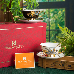 复古轻奢骨瓷咖啡杯高级感礼盒套装 陶瓷对杯送礼伴手礼礼品下午茶