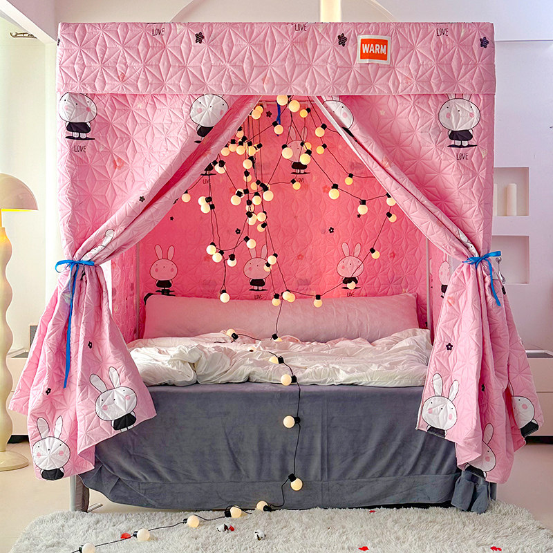 宫廷落地式加厚夹棉保暖遮光床帘家用卧室2025新款冬季挡风床帐篷,床上用品,蚊帐,淘宝优惠券,粉丝福利购,淘宝优惠卷