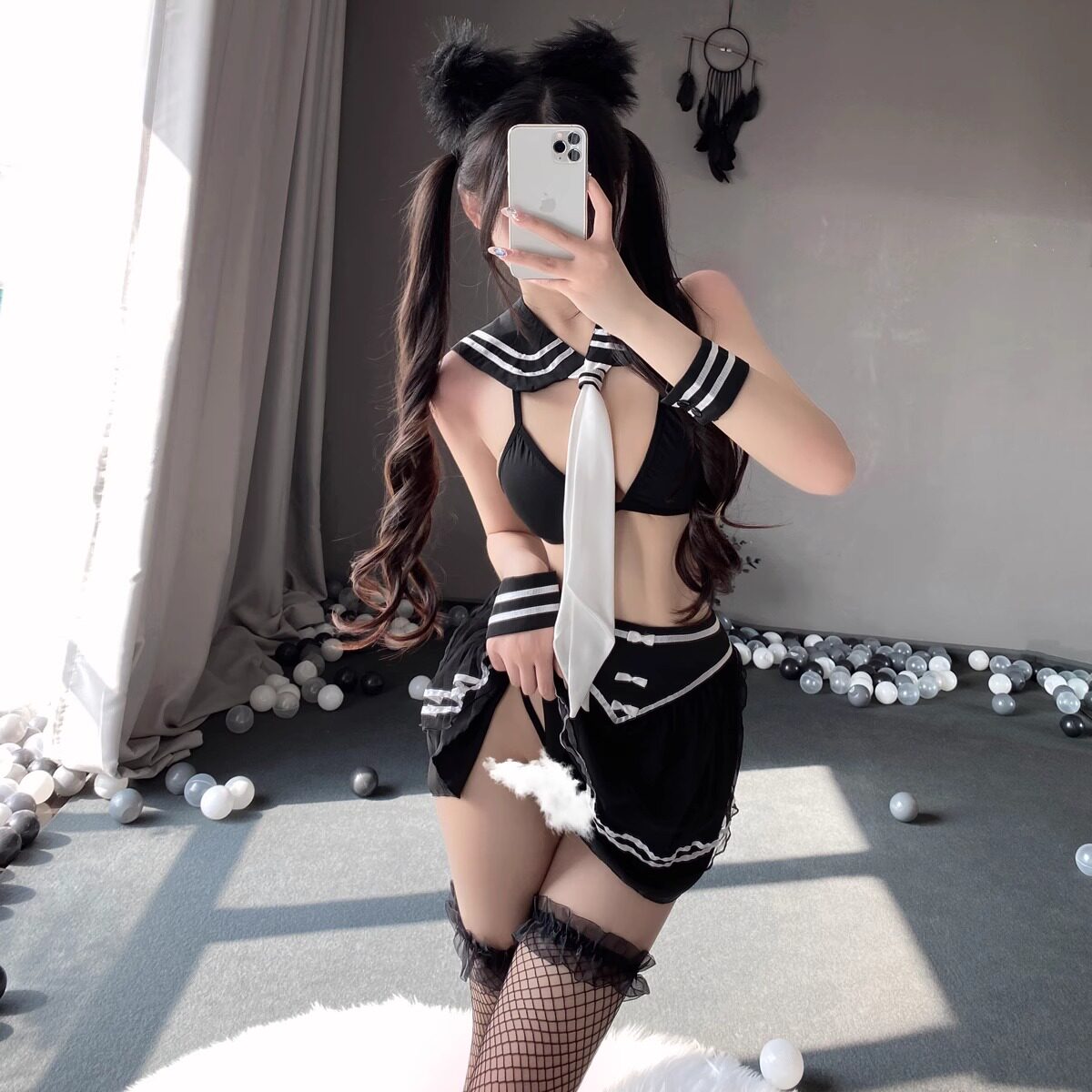 网红性感小学妹jk制服镂空显胸大酒吧蹦迪露背系带开叉短裙套装潮