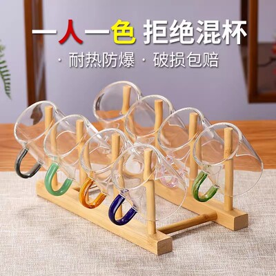 玻璃小茶杯耐热家用功夫茶具套装透明单个主人杯子加厚带把12只装