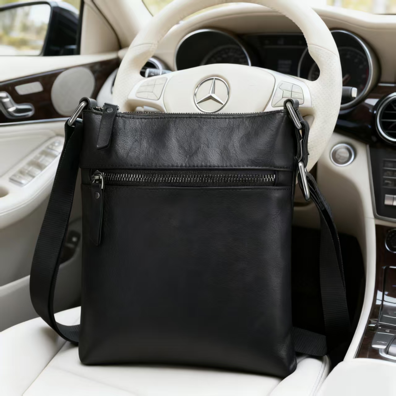 头层牛皮男士斜挎包简约商务通勤便携时尚轻奢植鞣真皮男单肩背包