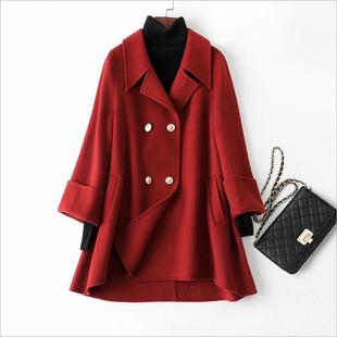 短款双面羊绒外套娃娃装领驼色羊毛呢A版斗篷宽松大衣2024年新款