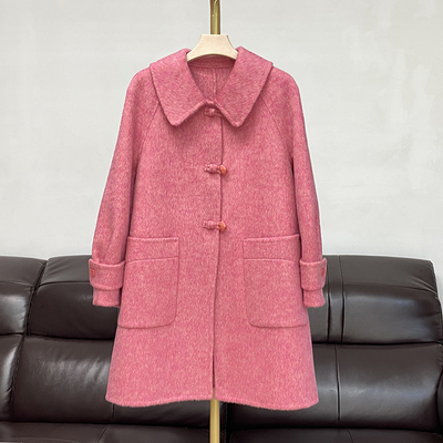 娃娃领双面羊绒大衣中长款