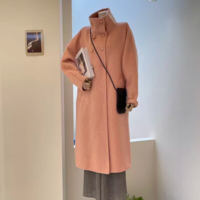 羊毛双面呢中长韩版立领羊绒大衣