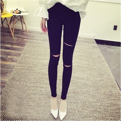 Official website autumn dress thin style outside wear all kinds of students' small feet black hole Bottoms Pants women's running volume price