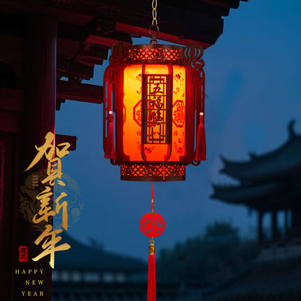 乔迁木质灯笼LED发光旋转宫灯结婚大门阳台装饰灯笼氛围走马灯