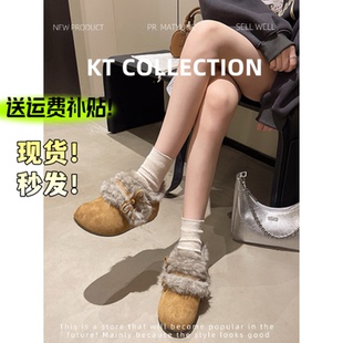 增高4cm～毛毛鞋 加绒保暖豆豆鞋 女外穿新款 棉鞋 法式 羊皮版