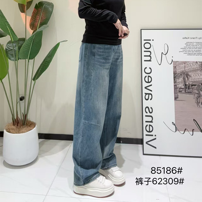 秋季高腰弹力阔腿裤牛仔裤