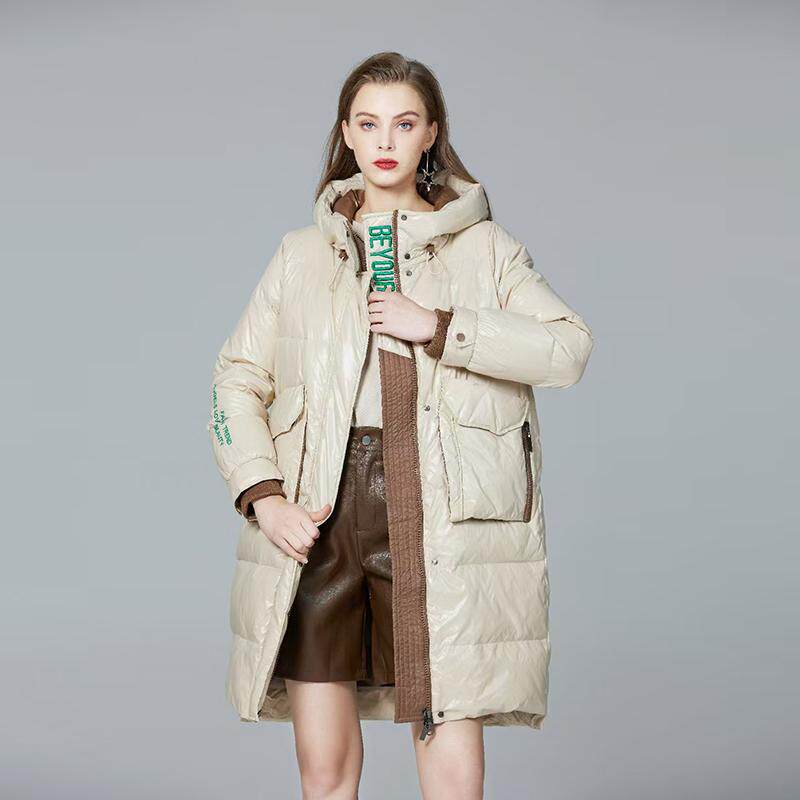 金影奇2024冬季新款加厚连帽羽绒服大码女装中长款羽绒外套98852
