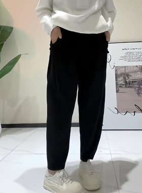 金影奇秋季新款国风盘扣九分裤女休闲大码女装纯色百搭卫裤36819