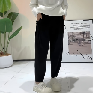 金影奇秋季新款国风盘扣九分裤女休闲大码女装纯色百搭卫裤36819
