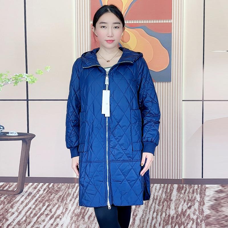 天娇一生水大码棉衣女2024新款冬季棉服中长款菱格连帽外套22117