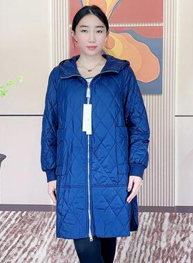 天娇一生水大码棉衣女2024新款冬季棉服中长款菱格连帽外套22117