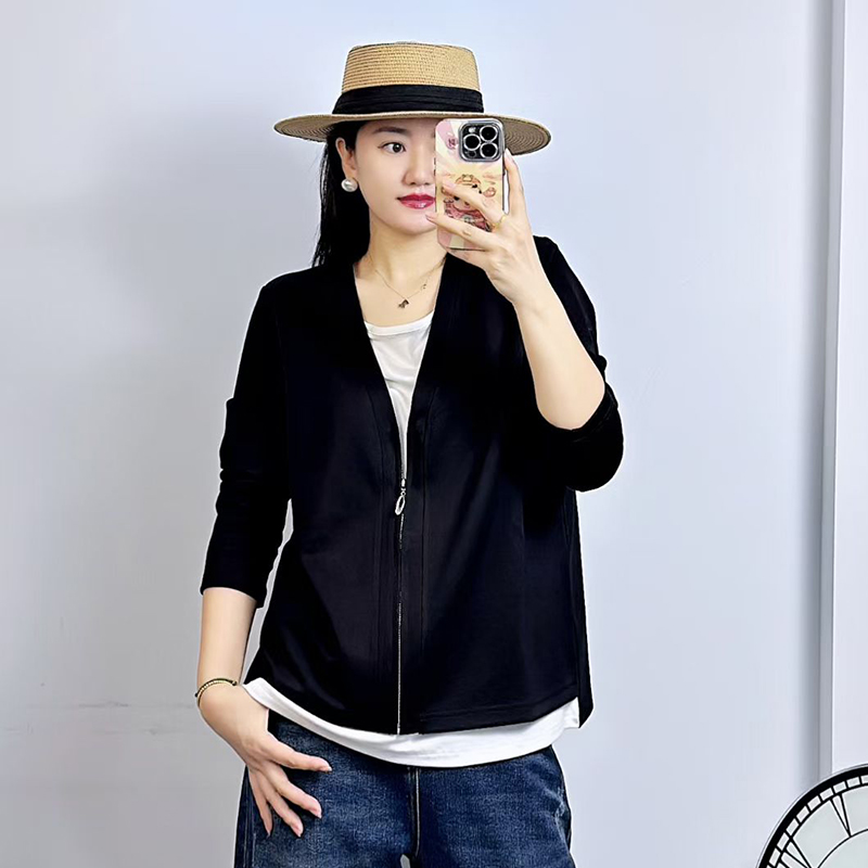 秋季新款假两件开衫外套女上衣