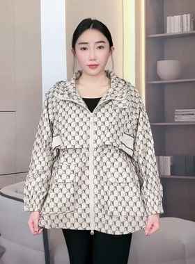 金影奇春季新款连帽风衣女外套大码女装小个子收腰显瘦上衣86086