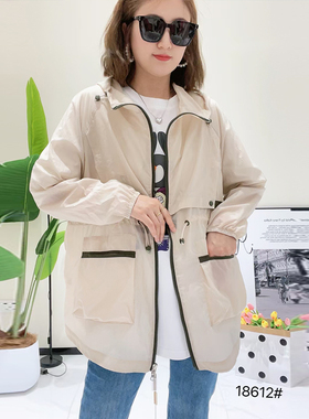 金影奇夏季新款连帽宽松防晒衣女休闲大码拼色百搭透气上衣18612