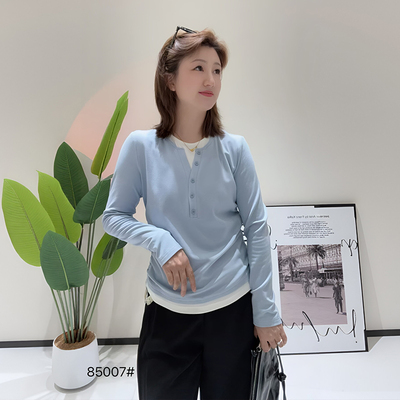 大码女装春季假两件打底衫