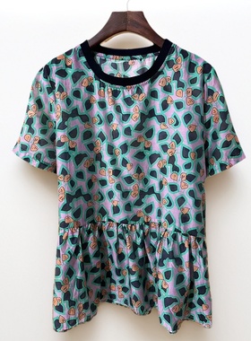 金影奇夏季新款短袖碎花T恤女时尚大码女装薄款圆领百搭上衣18868