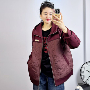 秋冬季薄棉衣女米莱奇大码女装2025新款拼接连帽韩版时尚外套5907