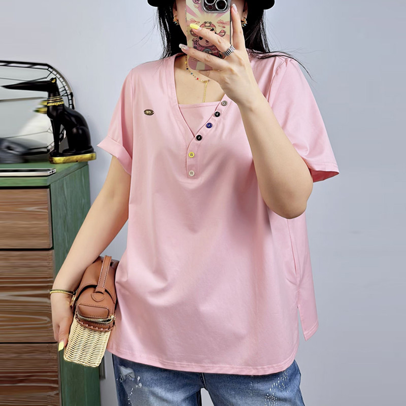 大码女装夏季短袖V领T恤