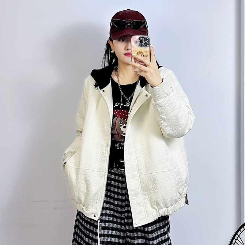 大码女装冬季连帽薄棉衣外套