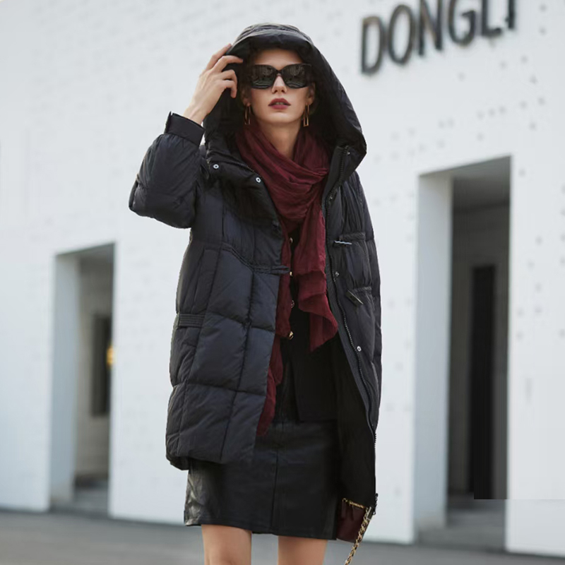 大码女装加厚中长款保暖羽绒服