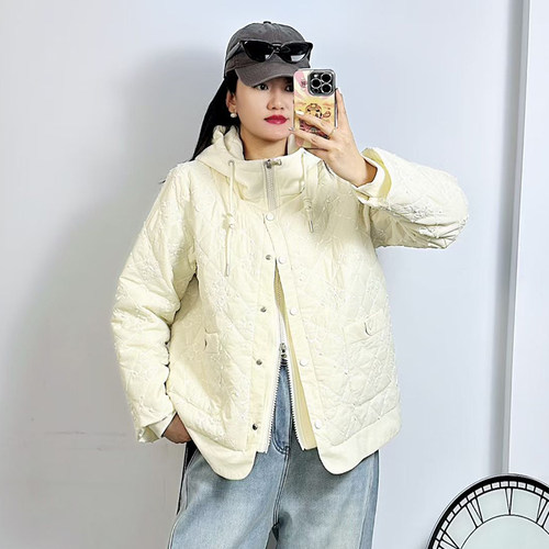 大码女装冬季连帽薄棉服上衣