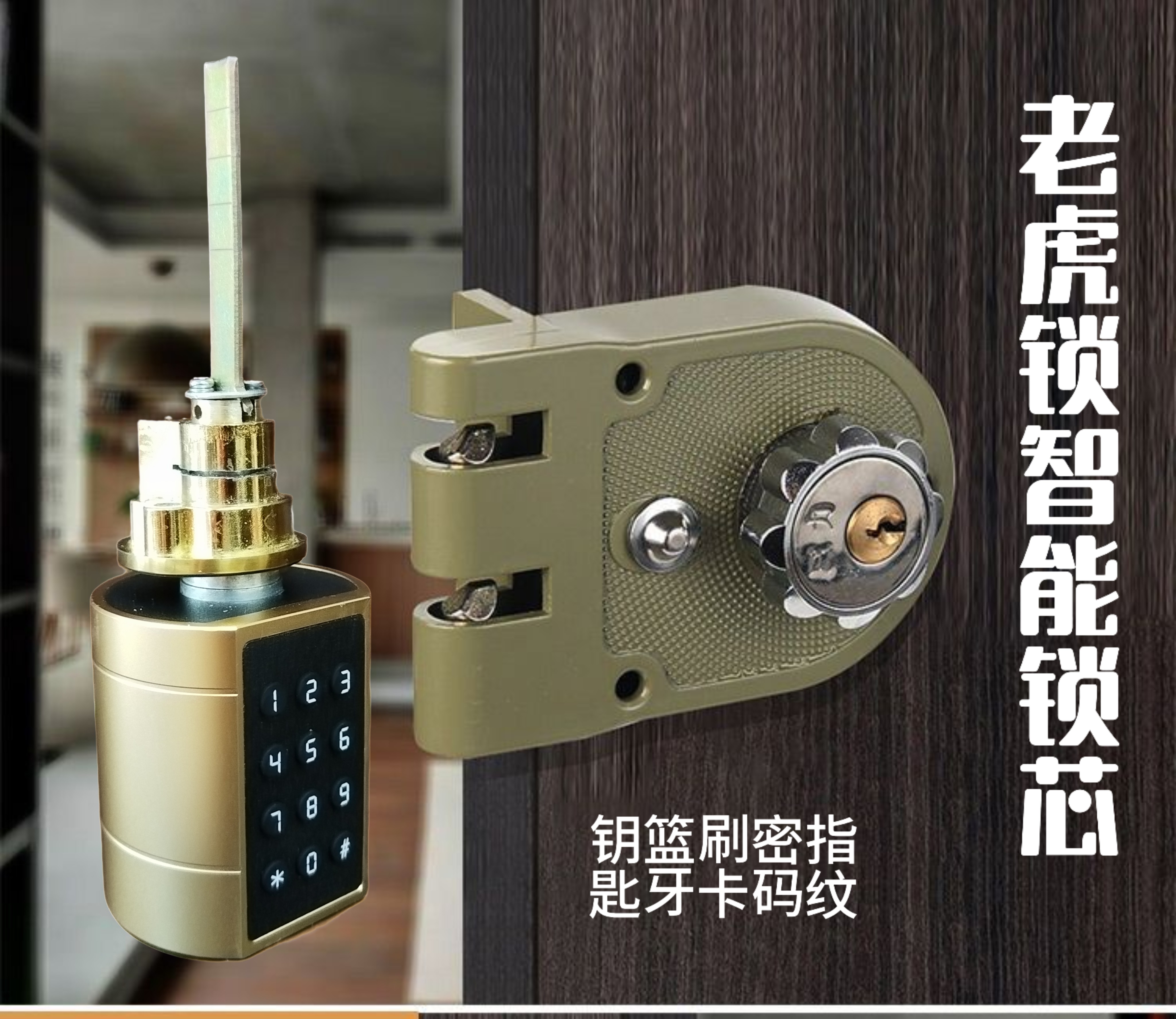 智能锁芯指纹密码刷卡蓝牙适用牛头锁老虎锁假美标电控锁改智能锁图片