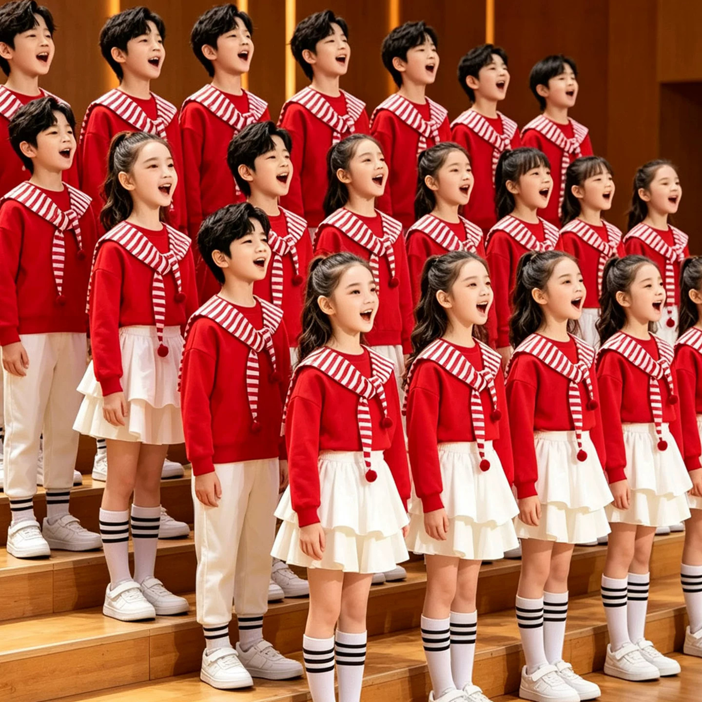 儿童合唱演出服小学生红色表演服装男女童比赛服秋季长袖运动会