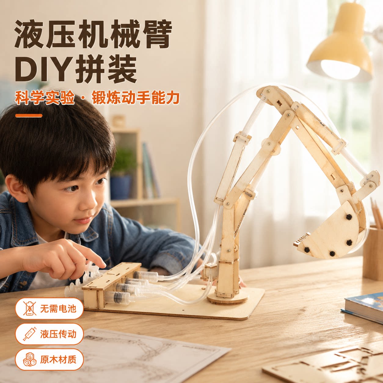液压机械臂diy手工制作材料物理木质科技发明制作科学实验材料包图片
