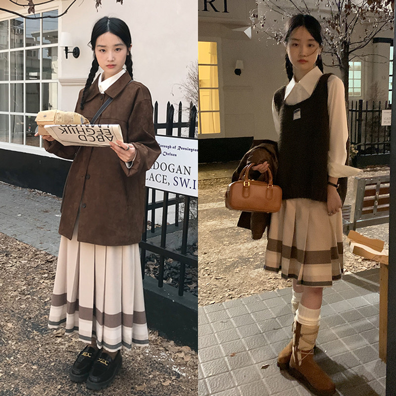 【清】原165-175，特65-85。卡其条纹伞裙