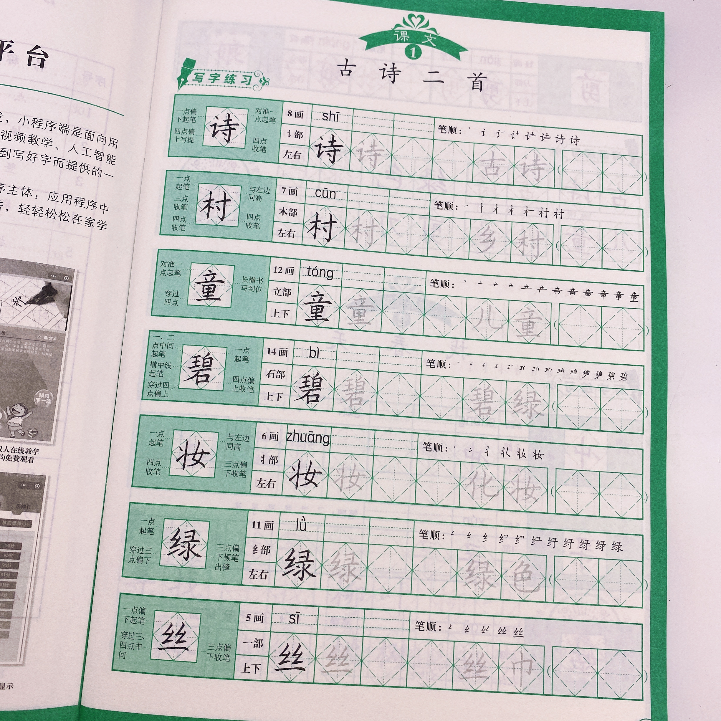 版同步语文教材小学2年级语文生字写字课课练写字书法2年级下语文字帖