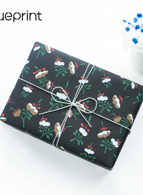 黑色礼物包装纸ins复古圣诞生日节日原创设计花卉礼品纸