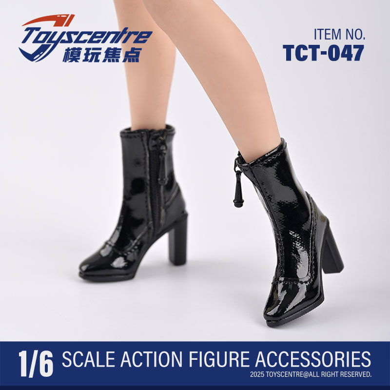 现货 TCT-047 1/6女兵人短靴方头粗跟 黑色百搭女高跟鞋 女鞋无脚