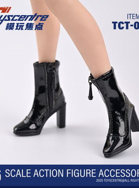 现货 TCT-047 1/6女兵人短靴方头粗跟 黑色百搭女高跟鞋 女鞋无脚