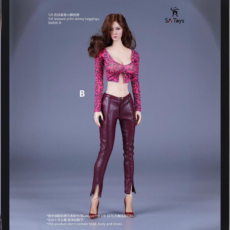 现货 SAToys SA039 1/6 女兵人衣服 豹纹紧身小脚皮裤