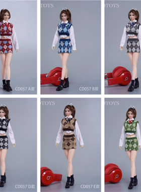 现货 cdtoys cd057 1/6女兵人衣服菱形格子针织背心包臀短裙套装