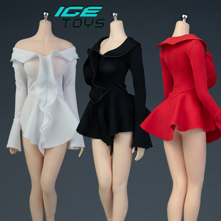 ICE TOYS ic1024女兵人1比6荷叶边喇叭袖连衣裙V领礼服素体衣服