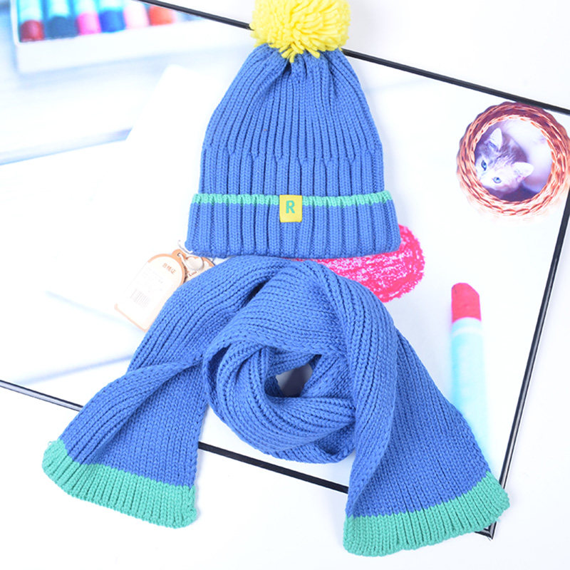 包邮热浪新款宝宝帽子围巾套装秋冬男女童双层翻边儿童保暖帽