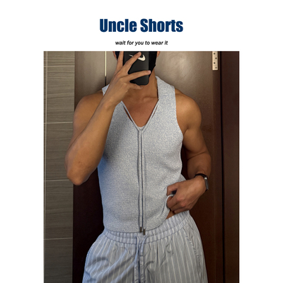 美式辣男风露腰无袖坎肩V领背心