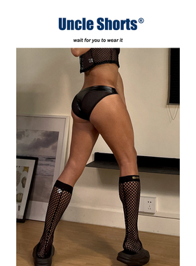 Uncle Shorts黑色仿皮革三角裤男纯欲风性感网眼拼接提臀低腰内裤