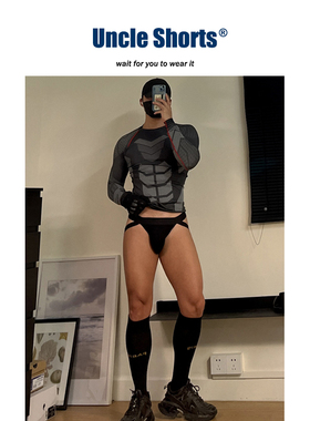 Uncle Shorts性感运动丁字裤男士棉感低腰腿绑带提臀三角双丁内裤