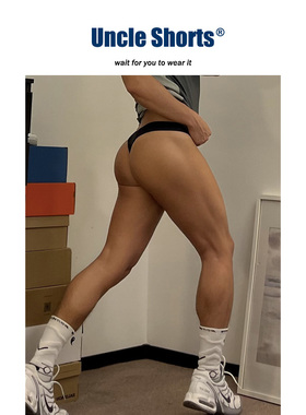 Uncle Shorts性感黑色丁字裤男士内裤细带透气提臀低腰纯棉三角裤