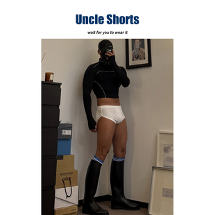 Uncle Shorts性感白色丁字超短裤男士纯欲风紧身可拆内衬辣男裤衩