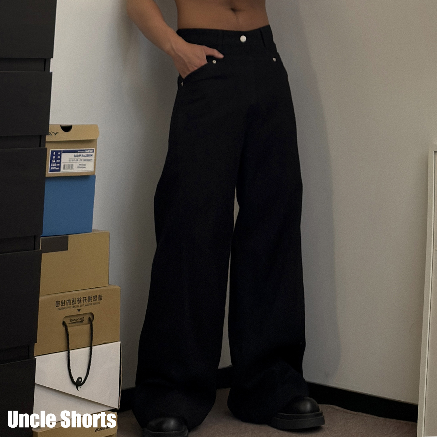 UncleShorts复古高腰微喇牛仔裤