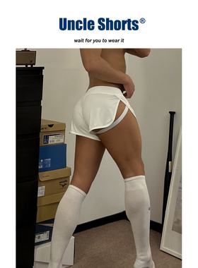 Uncle Shorts运动双丁短裤男生性感沙滩网眼速干开叉阿罗裤三分裤